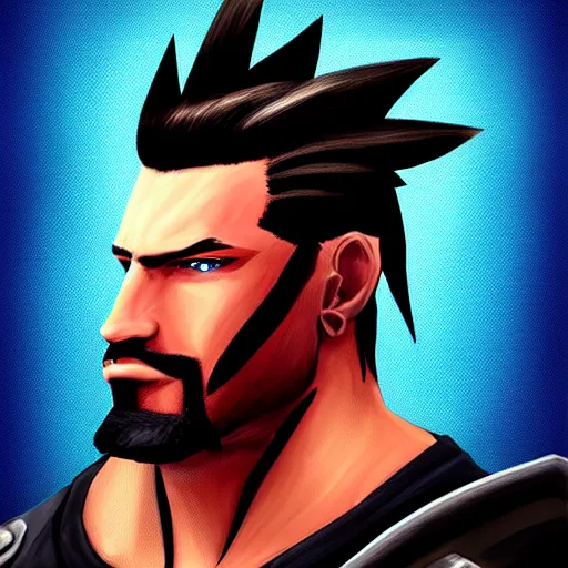 Image similar to portrait painting of Barret Wallace from FFVII as Overwatch character, medium shot, asymmetrical, profile picture, Organic Painting, sunny day, Matte Painting, bold shapes, hard edges, street art, trending on artstation