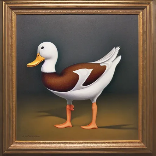 Prompt: a duck on the prowl oil painting mark ryden