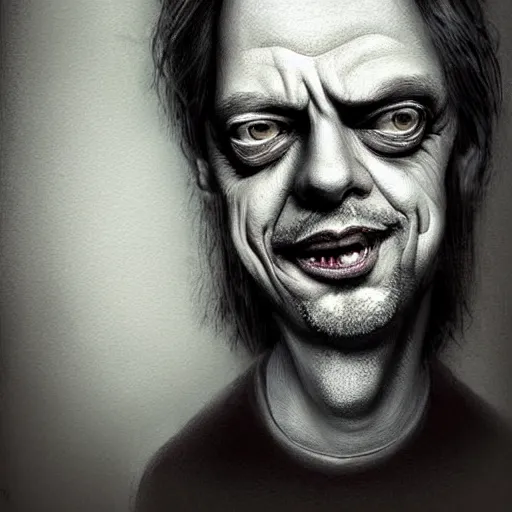 Image similar to surrealism grunge cartoon portrait sketch of Steve Buscemi, by michael karcz, loony toons style, freddy krueger style, horror theme, detailed, elegant, intricate