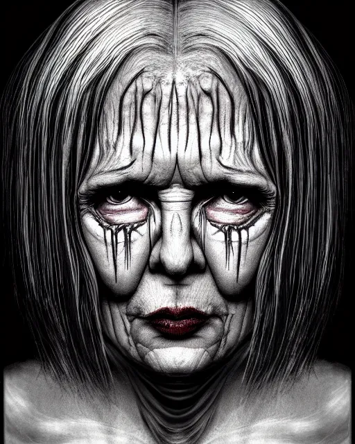 Prompt: sad adult woman character portrait, by hr giger, highly detailed, dynamic shadows, 4 k, splash art