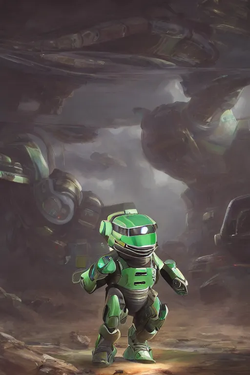 Prompt: magnemite pokemon playing as master chief, oil on canvas, intricate, 8 k highly professionally detailed, hdr, cgsociety