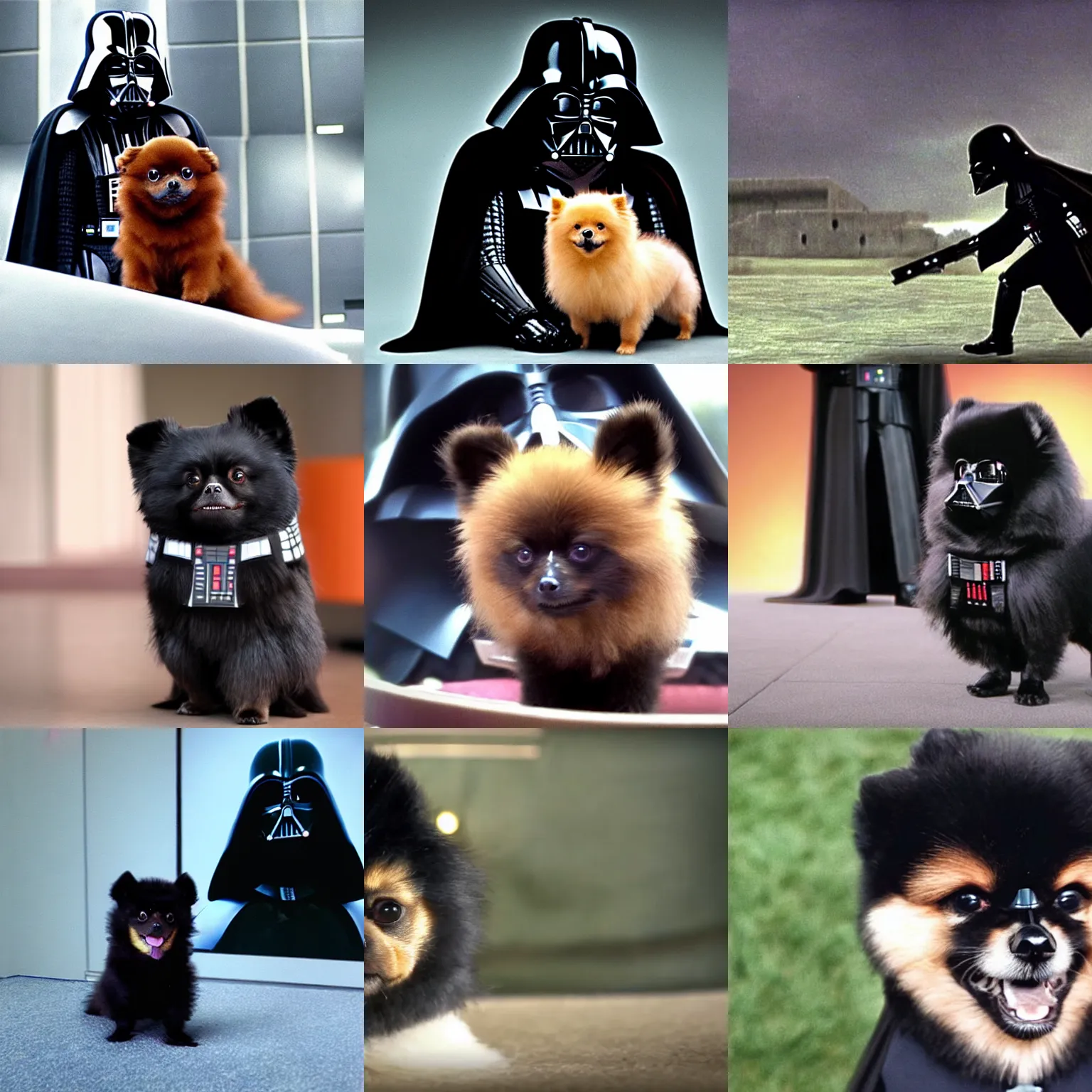 Prompt: a movie capture of a darth vader pomeranian