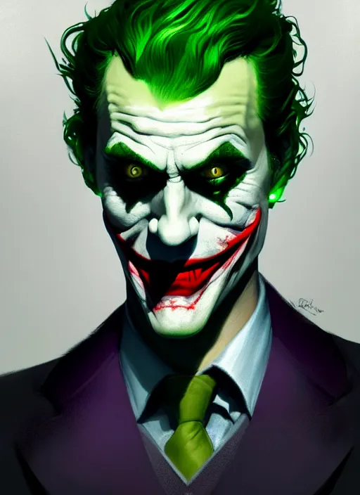 Prompt: portrait of the joker, green hair, intricate, elegant, glowing lights, highly detailed, digital painting, artstation, concept art, sharp focus, illustration, art by wlop, mars ravelo and greg rutkowski