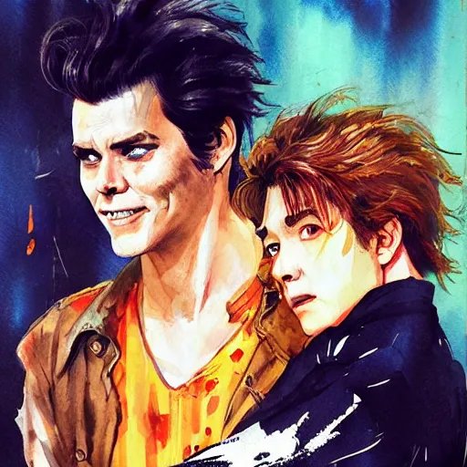 Prompt: vintage movie poster art for ace ventura by trending pixiv fanbox, watercolor, style of makoto akihiko yoshida takashi stephen bliss yoshiyuki and agnes cecile 4 k concept art