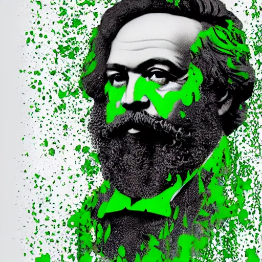 Image similar to Karl Marx almost completely covered in green slime!!, at the Kid Choice Awards, professional photoshoot, colorized