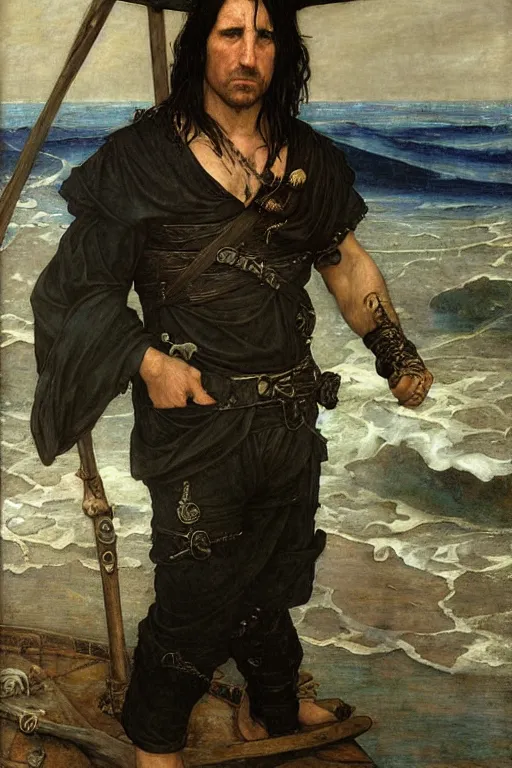 Image similar to trent reznor as a pirate king, god of the ocean by edgar maxence and caravaggio and michael whelan and delacroix