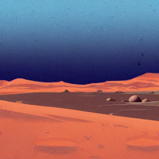 Image similar to mars dunes landscape, 8 0 s scifi art, in the style of bonestell chesley
