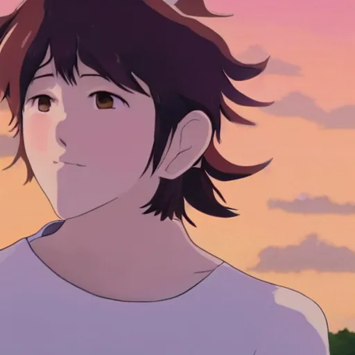 Image similar to teenager boy with Fragile looking beautiful portrait face looking up made by Studio Ghibli highly detailed art, beautiful scene, sharp focus, smooth, 8k, anime art, nostalgic