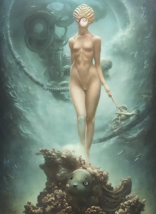Image similar to a statue under the sea, by tom bagshaw,