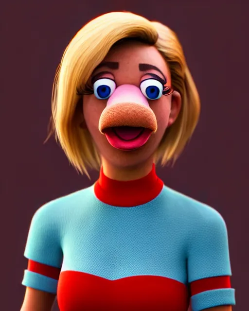 Image similar to detailed portrait, a photo of elyse wlliams as a muppet, unreal engine, cinematic composition, blender render, octane render, ultrawide shot