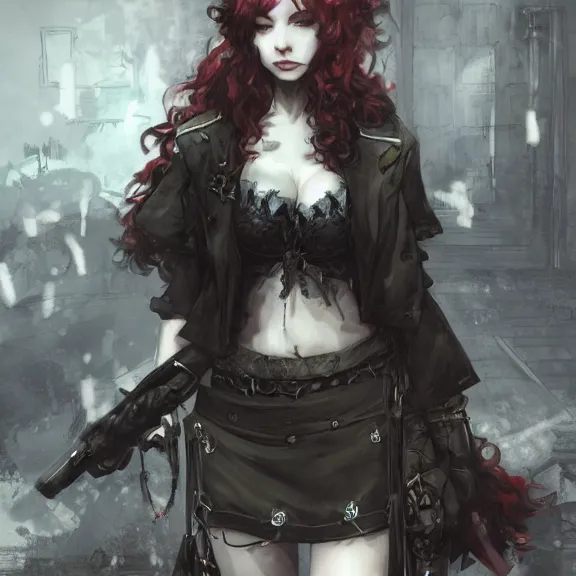 Image similar to christina hendricks!!! goth, tankoban, 4 k, tone mapping, akihiko yoshida, james jean andrei riabovitchev marc simonetti, yoshitaka amano, long hair, curly, h. hydrochaeri