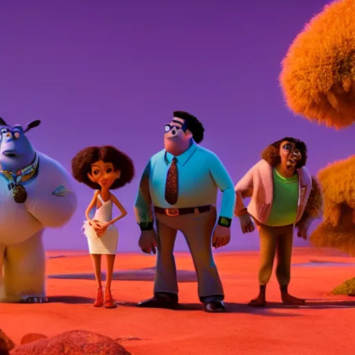 Prompt: a cinematic still of an introspective Pixar movie about the rap group Migos, epic lighting, shallow depth of field