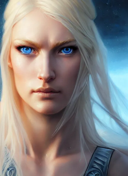 Image similar to a _ fantasy _ style _ portrait _ painting _ of white female paladin with blonde hair and blue eyes, scar under left eye, holy oil _ painting _ unreal _ 5 _ daz. _ rpg _ portrait _ extremely _ detailed _ artgerm _ greg _ rutkowski _ greg