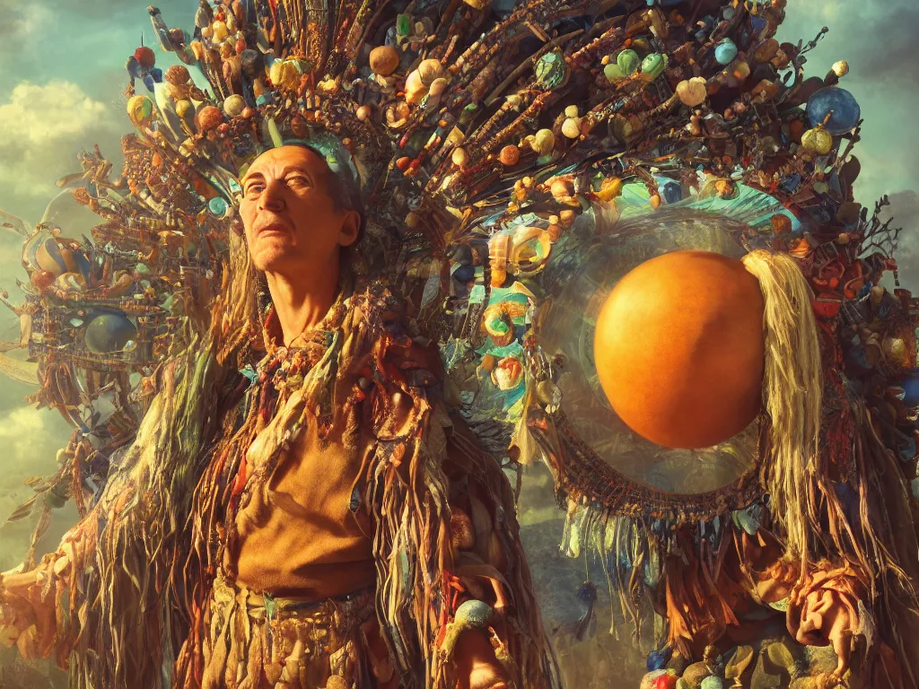 Prompt: 3 d render of a shaman, sunlight study, the universe is a spheroid region 7 0 5 meters in diameter, art nouveau, by jan davidz de heem and ( ( ( ( ( lisa frank ) ) ) ) ), 8 k, sharp focus, octane render