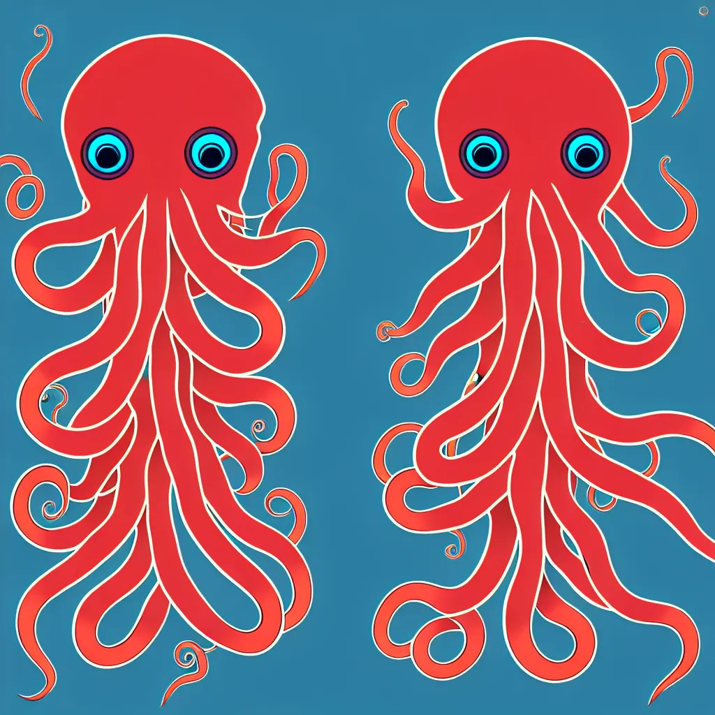 Prompt: cyborg octopus, symmetrical sticker design, vector art, 8k, trending on artstation