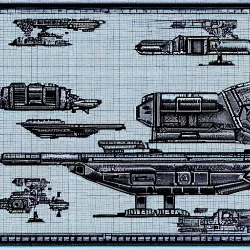 Prompt: a spaceship blueprint sketch with metal slug style