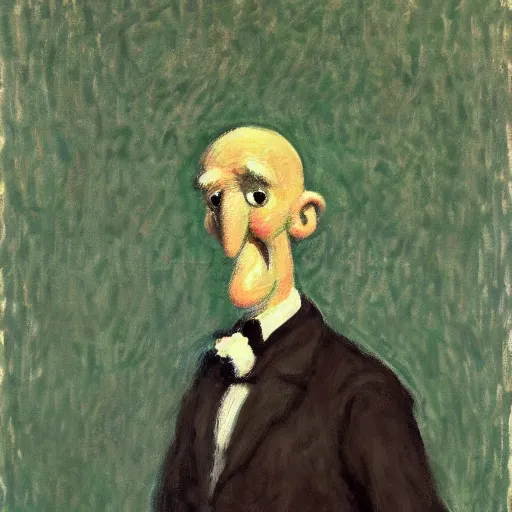 Image similar to handsome squidward portrait, monet art style