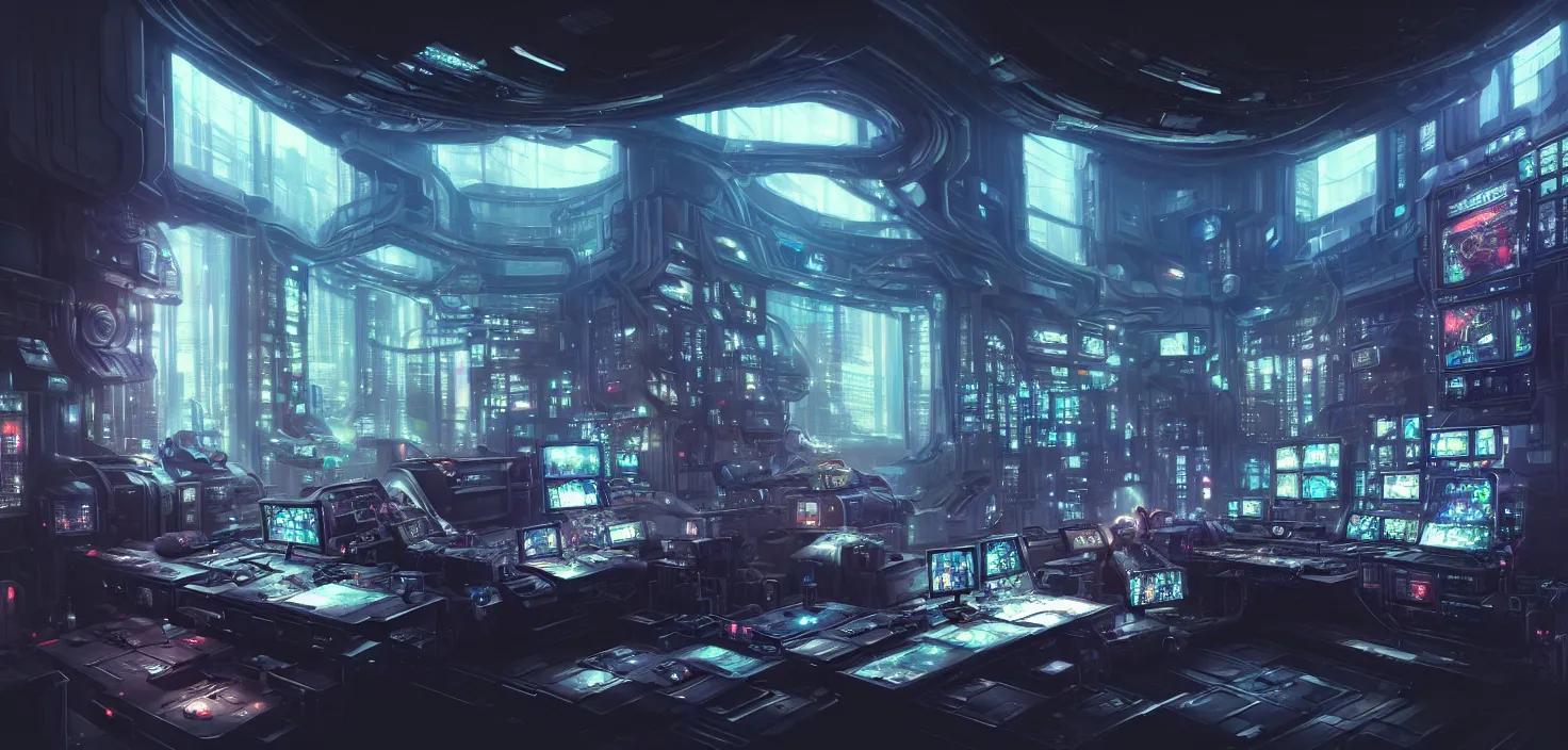 Image similar to a hyper detailed octane render concept art by xision wu, kerem beyit, sandara tang portrait of cyberpunk panel control spaceship room, dim lighting, detailed portraits, unreal engine 5, highly rendered, digital painting, hyper realistic, photo realistic, artstation, concept art, smooth, sharp focus perfect horizontal, symmetry illustration, detailed and intricate environment artstation hq