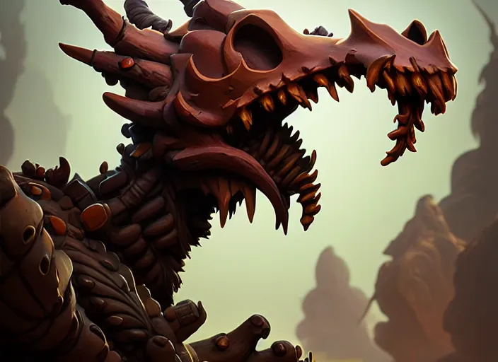 Image similar to brown wooden festeroot dragonskull treant head, stylized stl, 3 d render, activision blizzard style, hearthstone style, darksiders art style, greg rutkowski style