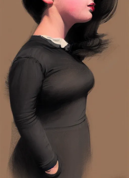 Image similar to portrait of a plump teenager with a crooked nose and a confident expression, 1 9 6 0 s, black clothes, goth, punk, brightly coloured hair, funk, intricate, elegant, highly detailed, digital painting, artstation, concept art, smooth, sharp focus, illustration, art by wlop, mars ravelo and greg rutkowski