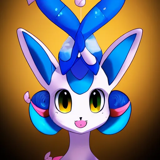 Image similar to aesthetic portrait of a shiny blue sylveon, anime style, super cute, character design, artstation, 4 k, ultra detailed digital art