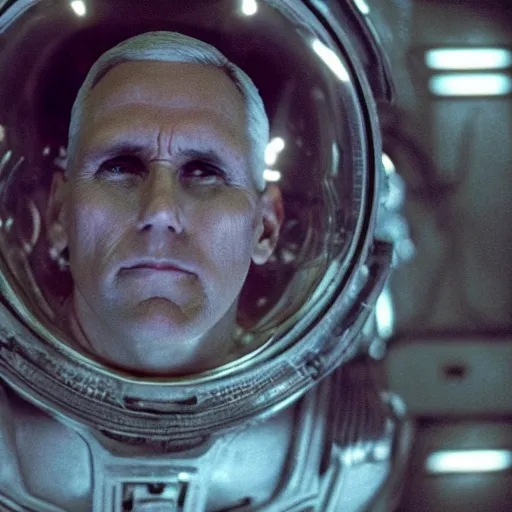 Image similar to film still of Mike Pence in the movie Alien.