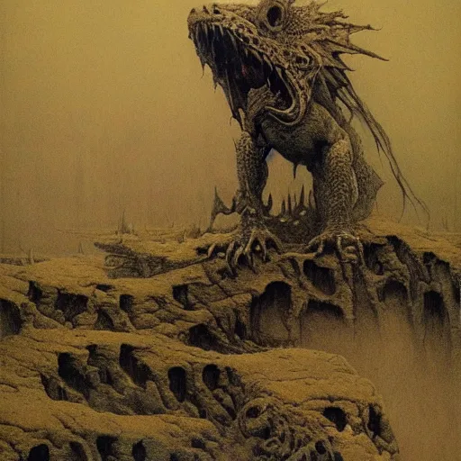 Image similar to dragon slayer concept art, beksinski