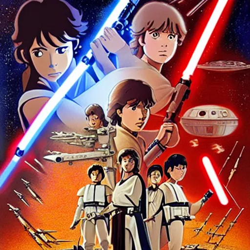 Image similar to film still Poster of Star Wars A New Hope Artwork by Dice Tsutsumi, Makoto Shinkai, Studio Ghibli