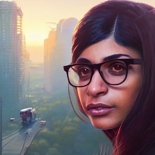 Image similar to highly detailed portrait, mia khalifa, in gta v, stephen bliss, unreal engine, fantasy art by greg rutkowski, loish, rhads, ferdinand knab, makoto shinkai and lois van baarle, ilya kuvshinov, rossdraws, tom bagshaw, global illumination, radiant light, detailed and intricate environment