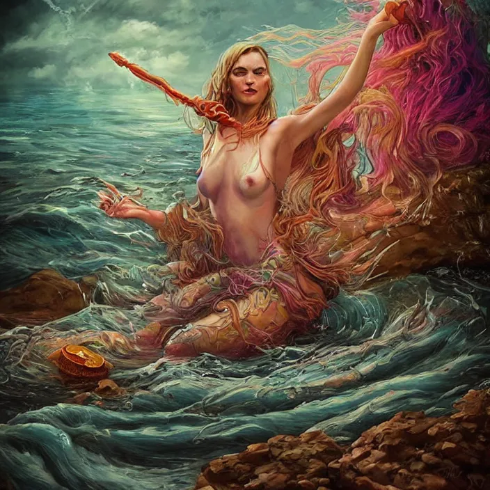 Prompt: sea witch casting a spell in the water, d & d style, trending on artstation, intricate, highly detailed, vivid painting, colorful, art by alexandr leskinen