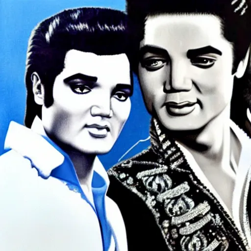 Prompt: Elvis Presley and Michael Jackson as Anna and Elsa