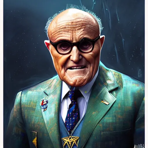 Prompt: hyperrealistic portrait of rudy giuliani as aquaman, highly decorated uniform, highly detailed, hyperrealistic, digital painting, artstation, concept art, smooth, sharp focus, illustration, cinematic lighting, art by artgerm and greg rutkowski and alphonse mucha