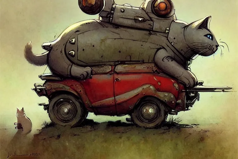 Image similar to adventurer ( ( ( ( ( 1 9 5 0 s retro future robot android fat rat wagon. versus evil cat. muted colors. ) ) ) ) ) by jean baptiste monge!!!!!!!!!!!!!!!!!!!!!!!!! chrome red