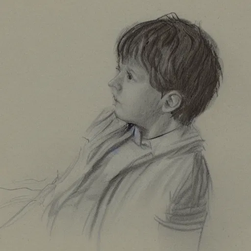 Prompt: sketch painting of a boy in the style of the style of the brandywine school of illustration