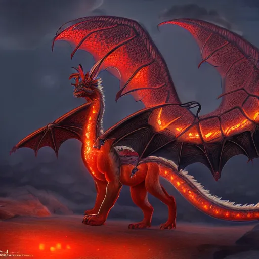 Image similar to commission of a beautiful digital painting of a feminine female dragon dragoness bathing in lava scaled scales horns wings tail feral, ambient lighting, concept art, detailed, furaffinity, trending on artstation