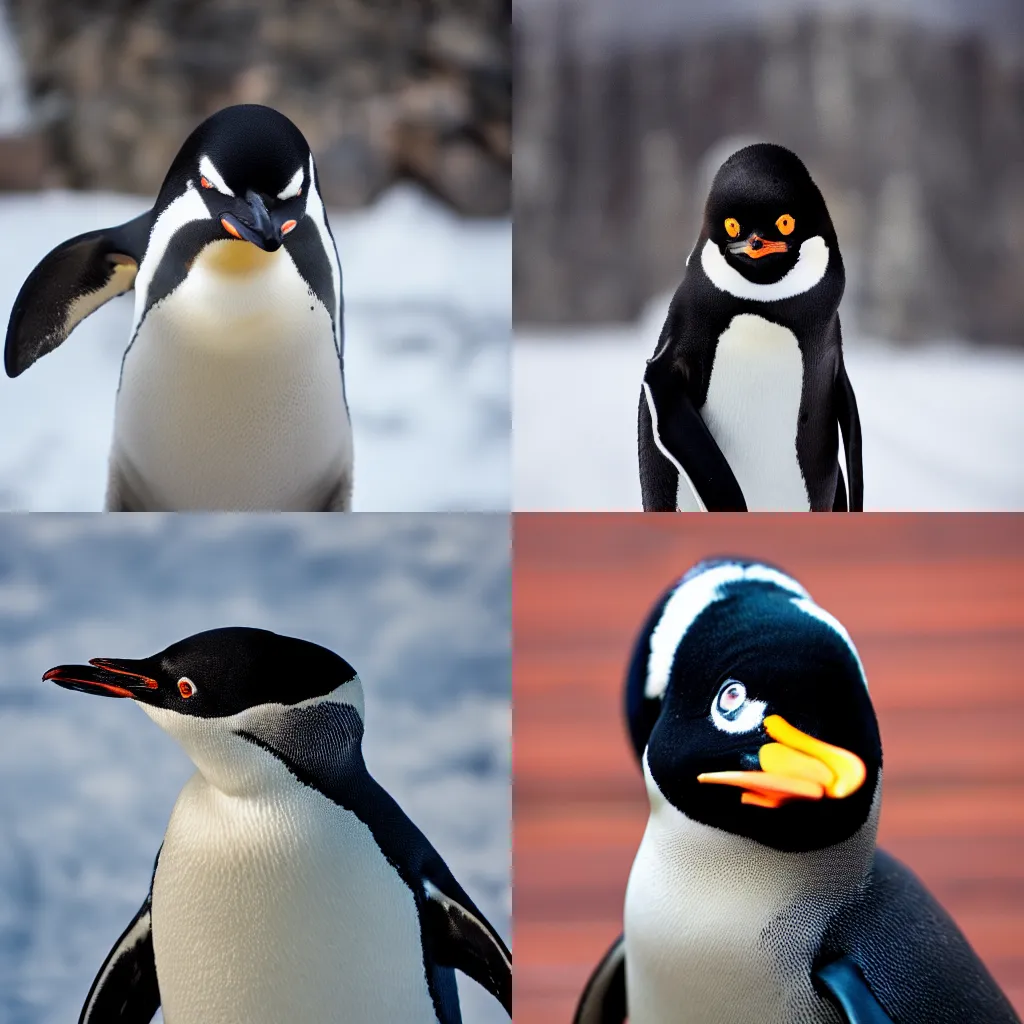 Prompt: Photo of a penguin wearing a ushanka. 24mm sigma lens