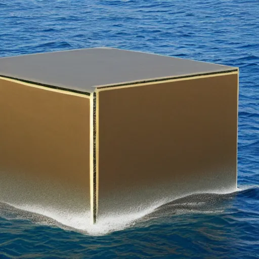 Image similar to a cube in the middle of the sea, in the style of richard serra