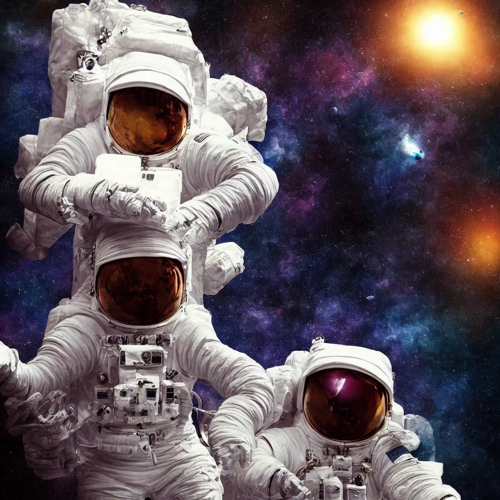 Image similar to astronaut suit, alone fly in deep dark cosmos around planets and asteroids, portrait watercolor dramatic lighting cinematic establishing shot extremely high detail foto