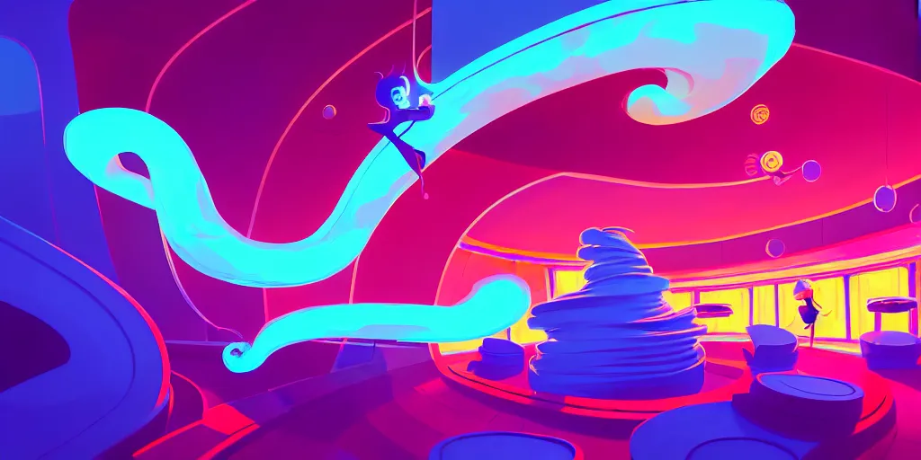 Image similar to spiral lines, minimalistic, extreme wide angle, curved perspective, digital art, cotton candy, subsurface scattering, indoor casino, by anton fadeev, lorax movie, underwater smoke, artstation