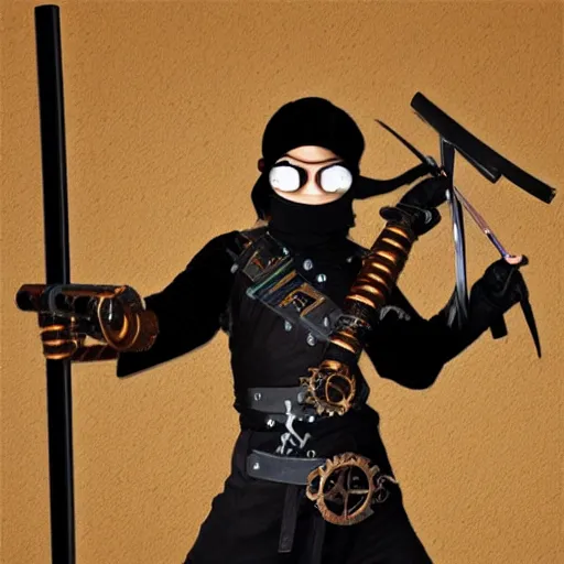 Prompt: steampunk ninja with laser katana