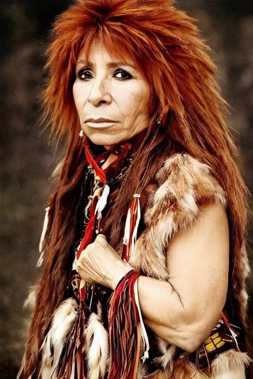 Image similar to Photo of Native American indian woman Mylene Farmer, portrait, skilled warrior of the Apache, ancient, realistic, detailed, Mylene Farmer