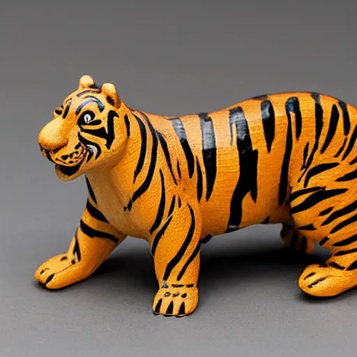 Prompt: a figurine of a animal half alligator half tiger