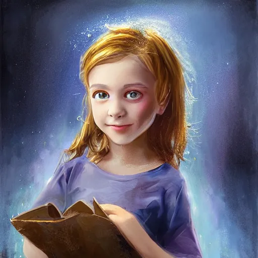 Prompt: the blacksmits’ daughter, working in the forge, Blue eyes, a smile at her face, fantasy art in the style of Lilia Alvarado,