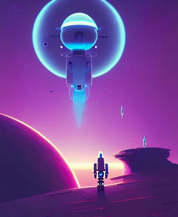 Prompt: robotic expedition to new star by christopher balaskas and anton fadeev and beeple and norman rockwell, asymmetrical!!, asymmetry!!, hyperrealistic, energy mote, solarpunk, high contrast, intricate details, ultra detailed, space, nebula, sharp focus, astronomy, complex architecture concept, crisp edges, hdr, mist, reflections