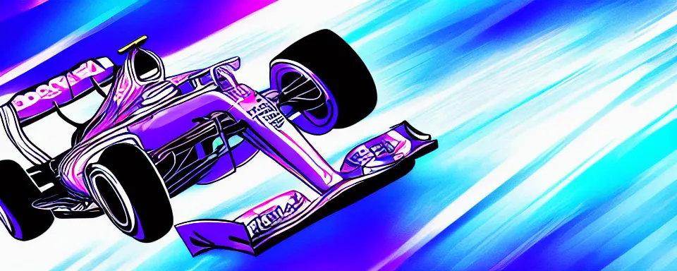 Image similar to formula one car, synthwave illustration, motion blur, blue aesthetic