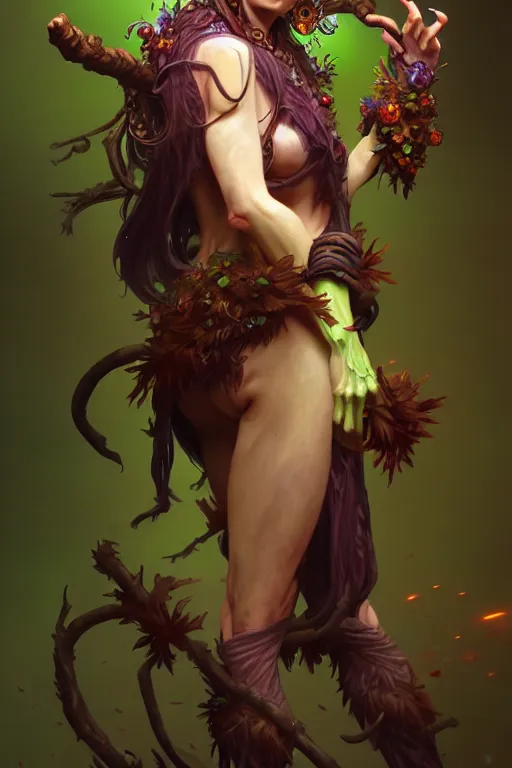 Image similar to a beautiful goblin druid, highly detailed, digital painting, artstation, sharp focus, illustration, art by tan zi and ayanamikodon and alphonse mucha and wlop