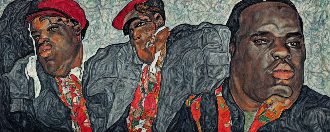 Image similar to a portrait of biggie smalls in style of egon schiele, masterpiece, hyperdetailed, complex, intricate, 4 k, trending on artstation