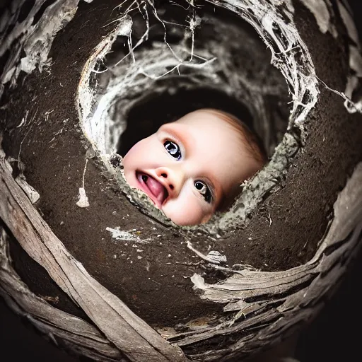 Prompt: a baby sitting inside a cracked chicken egg, photography, award winning, 8 k