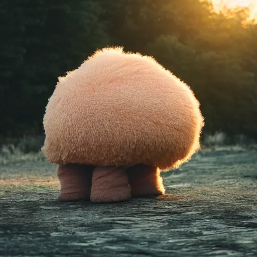 Image similar to colossal fluffy tardigrade, new york, golden hour, cinematic, action shot