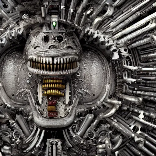 Prompt: a close up of a machine made of teeth, bio - mechanical machine, bio, concept art by giger, cgsociety, assemblage, greeble, grotesque